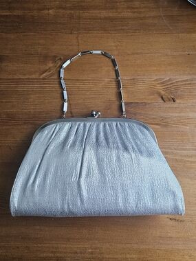 Vtg 60s Harry Levine HL USA Silver Metallic Lame Evening Clutch Prom Bag